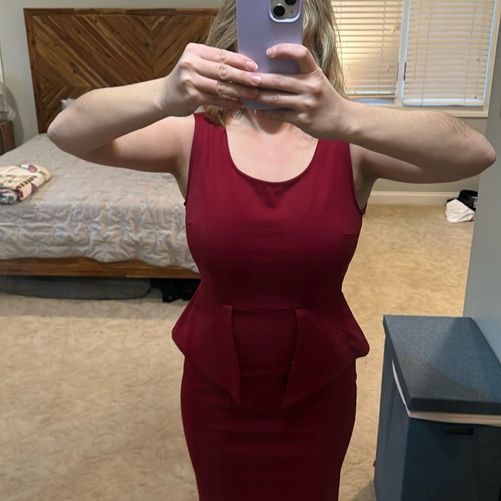 THML deep red peplum cocktail or night out dress, worn once.